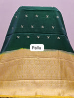 Bottle green soft silk saree pallu