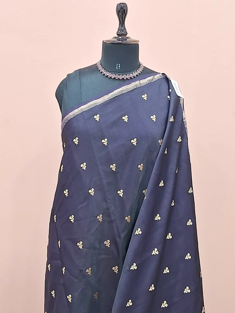 Ink blue soft silk saree 1