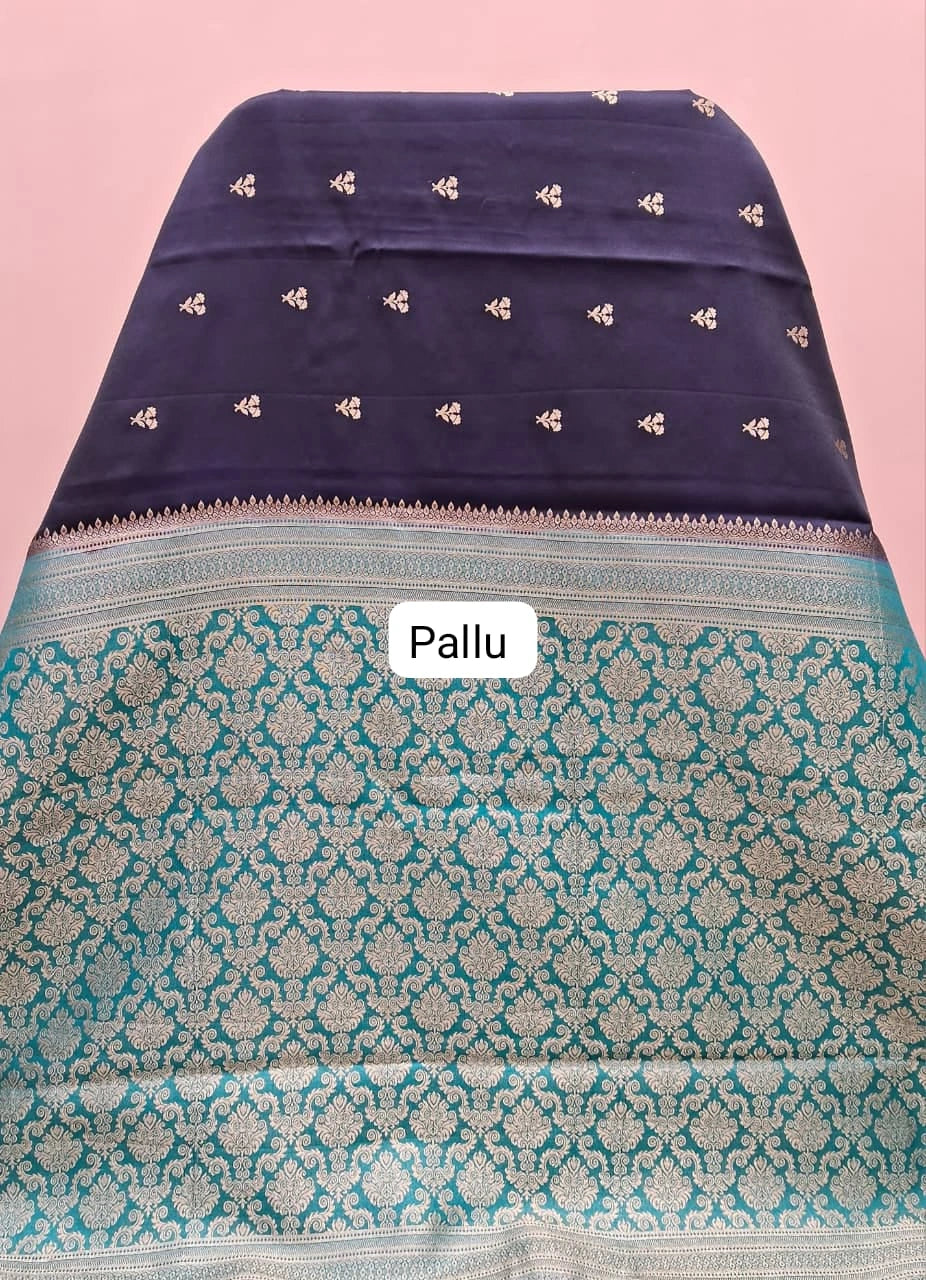 Ink blue soft silk saree pallu