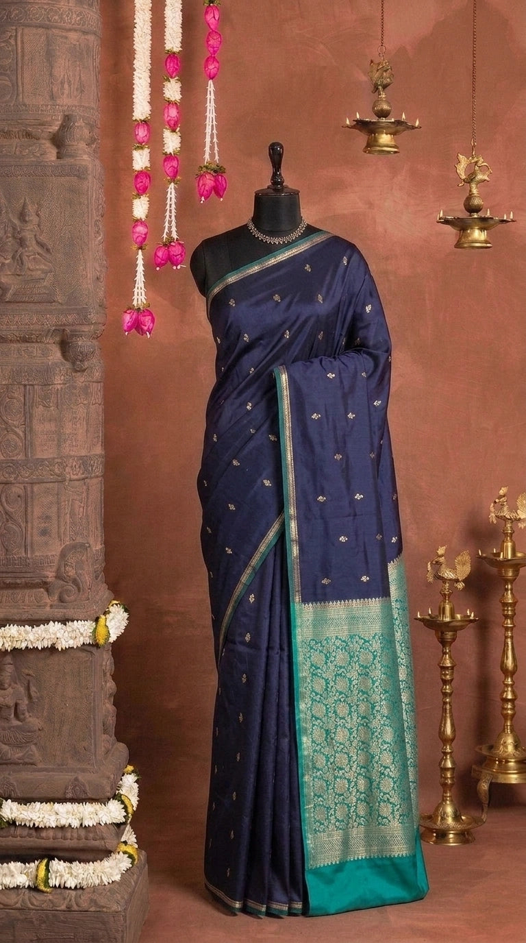 Ink blue soft silk saree 