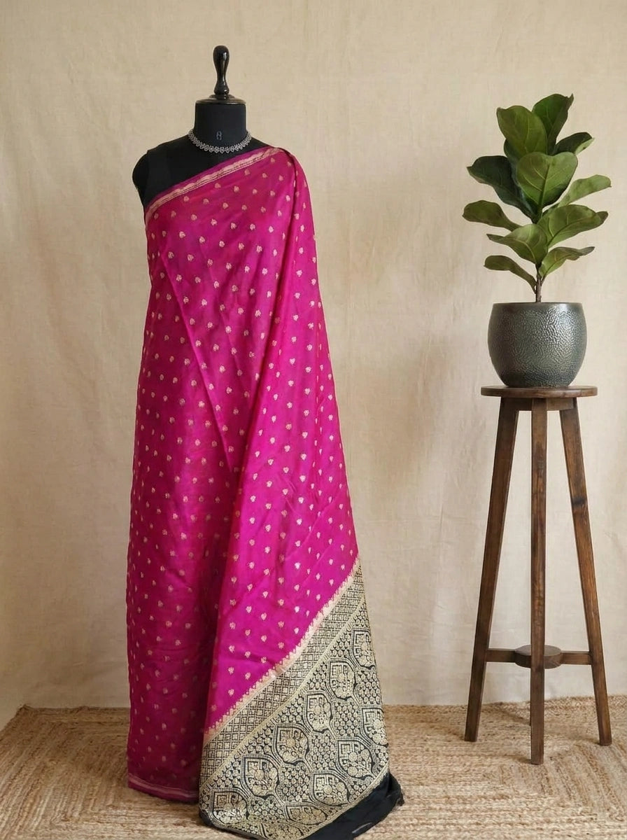 Dark pink soft silk saree