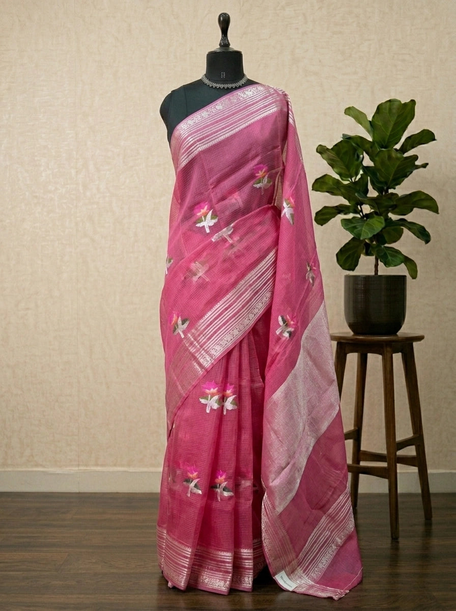 Pink pure silk Kota saree 