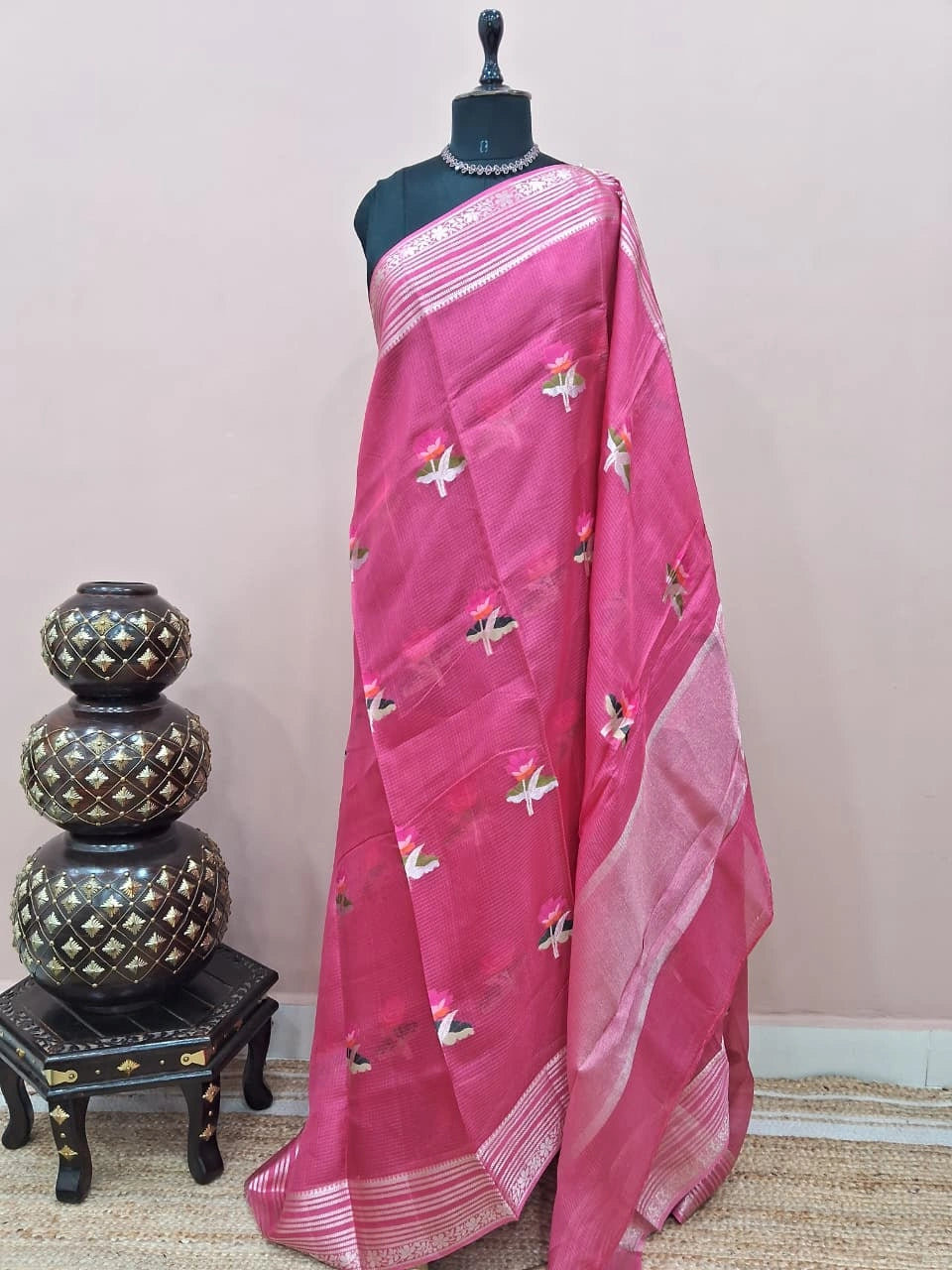 Pink pure silk Kota saree 