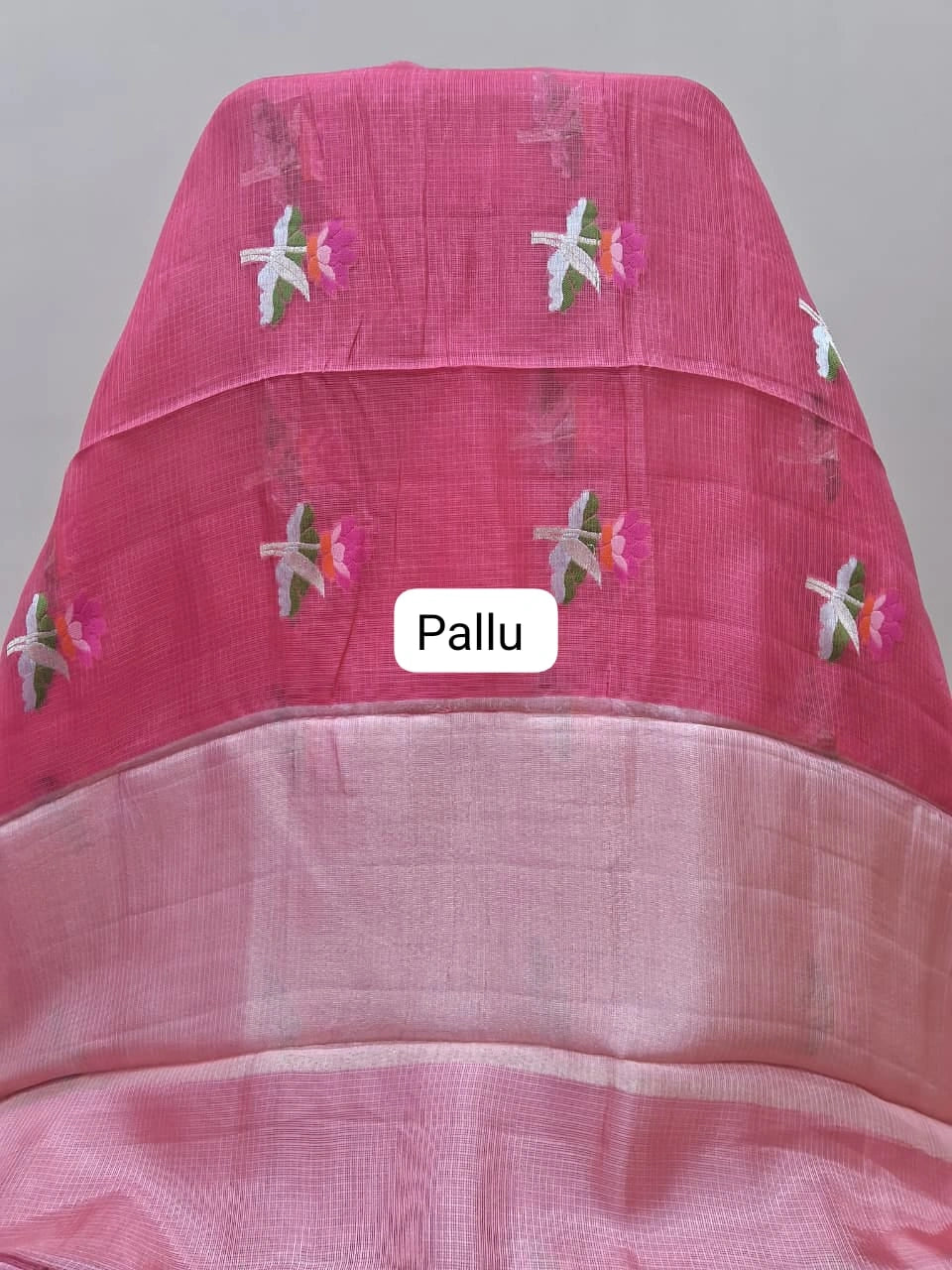 Pink pure silk Kota saree pallu