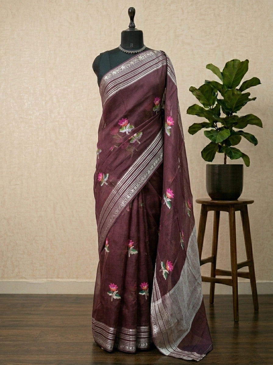 Chocolate brown pure silk Kota