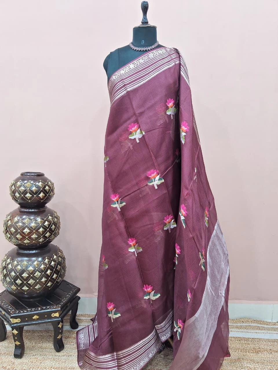 Chocolate brown pure silk Kota
