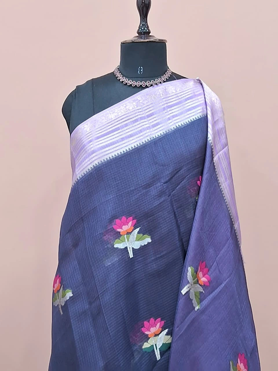 Navy blue pure silk Kota saree 1