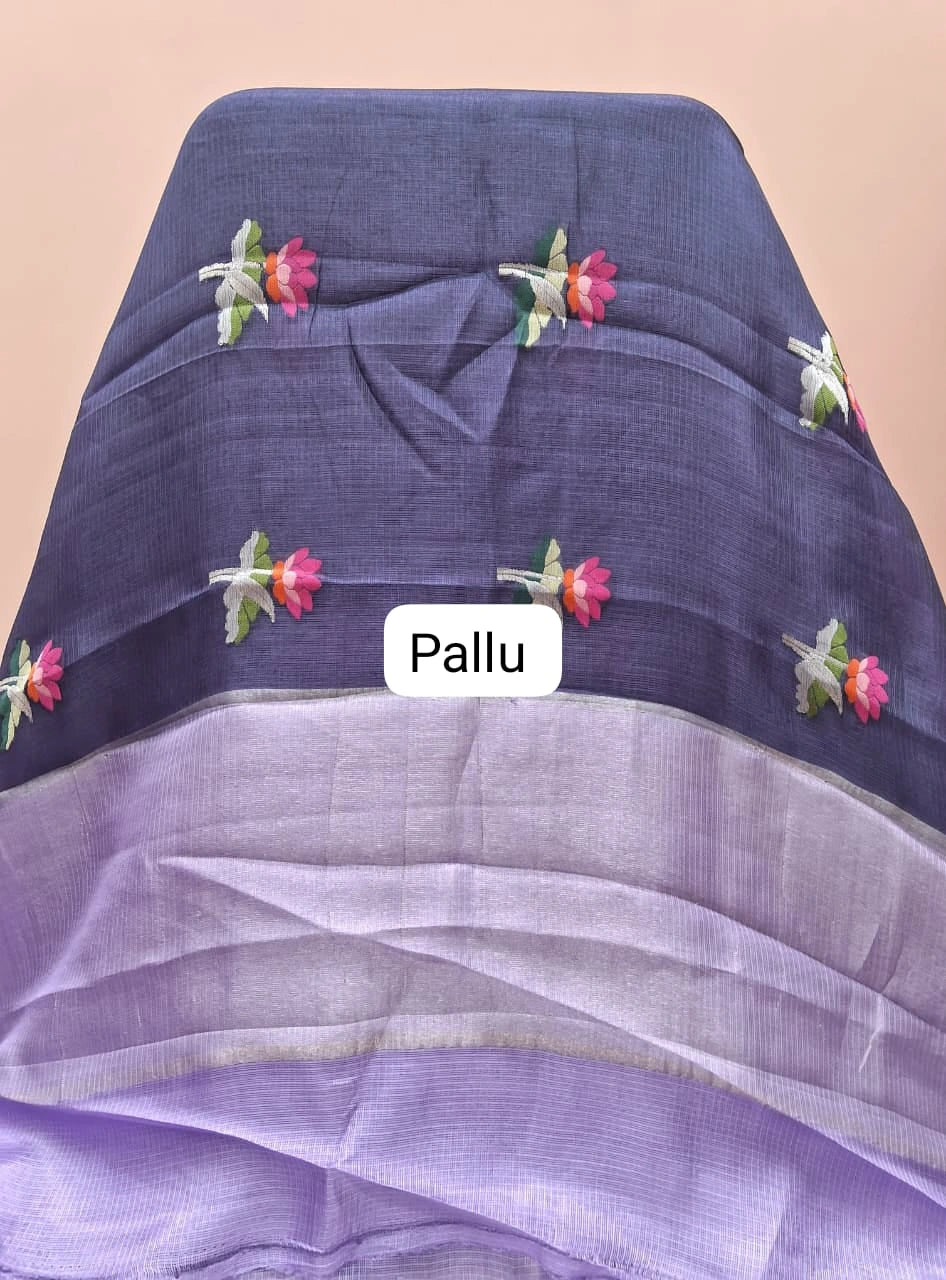 Navy blue pure silk Kota saree pallu