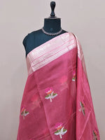 Reddish pink pure silk Kota saree 1