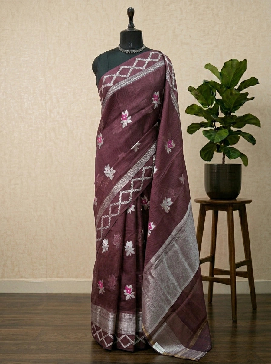 Chocolate brown pure silk Kota saree 