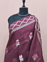 Chocolate brown pure silk Kota saree 1