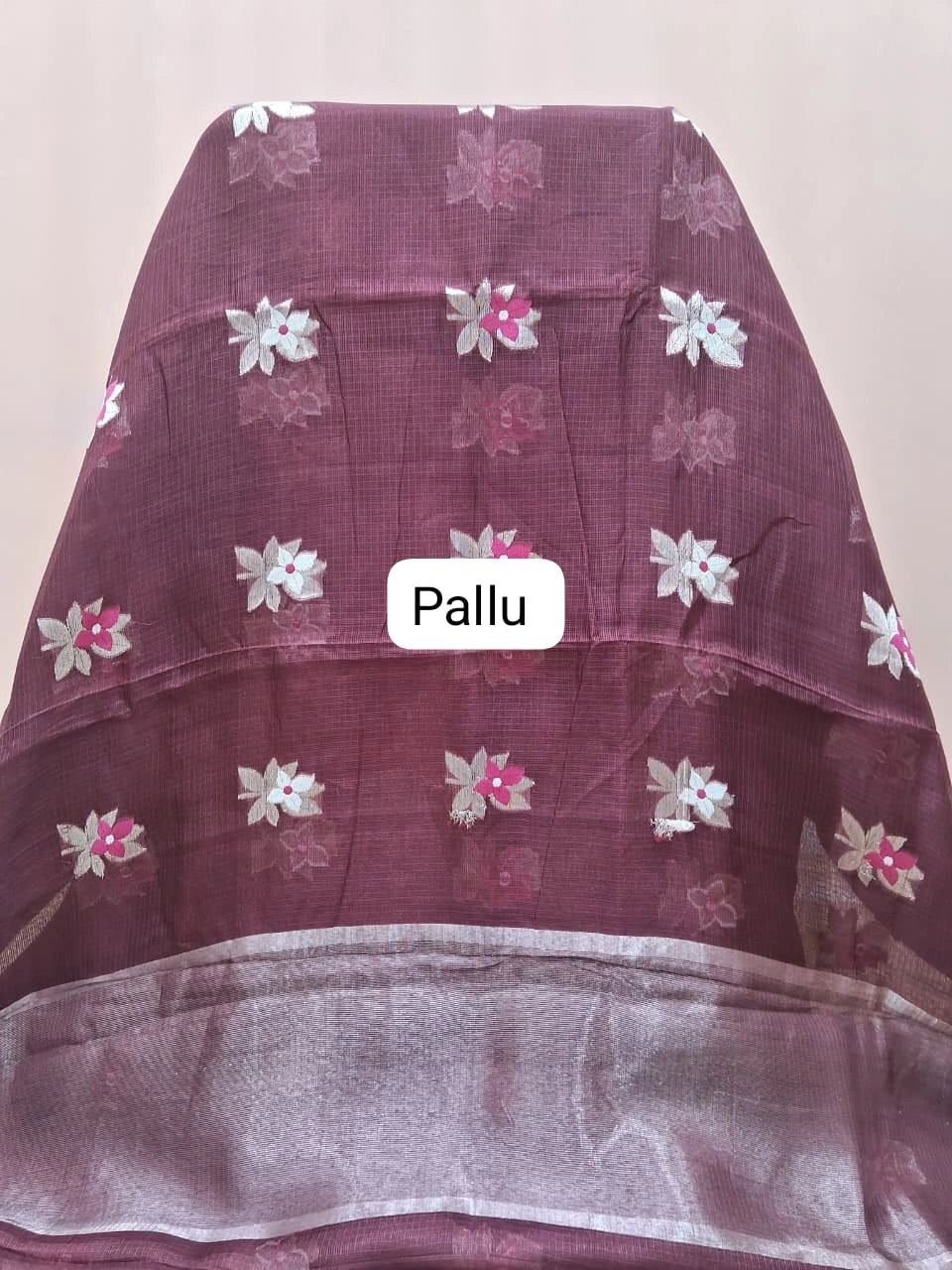 Chocolate brown pure silk Kota saree pallu