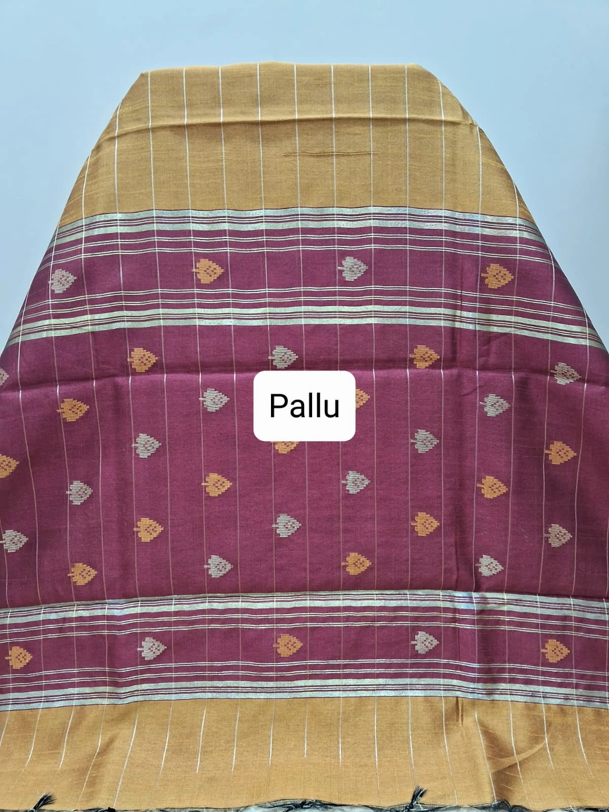 Mustard yellow Khadi semi pattu saree Pallu