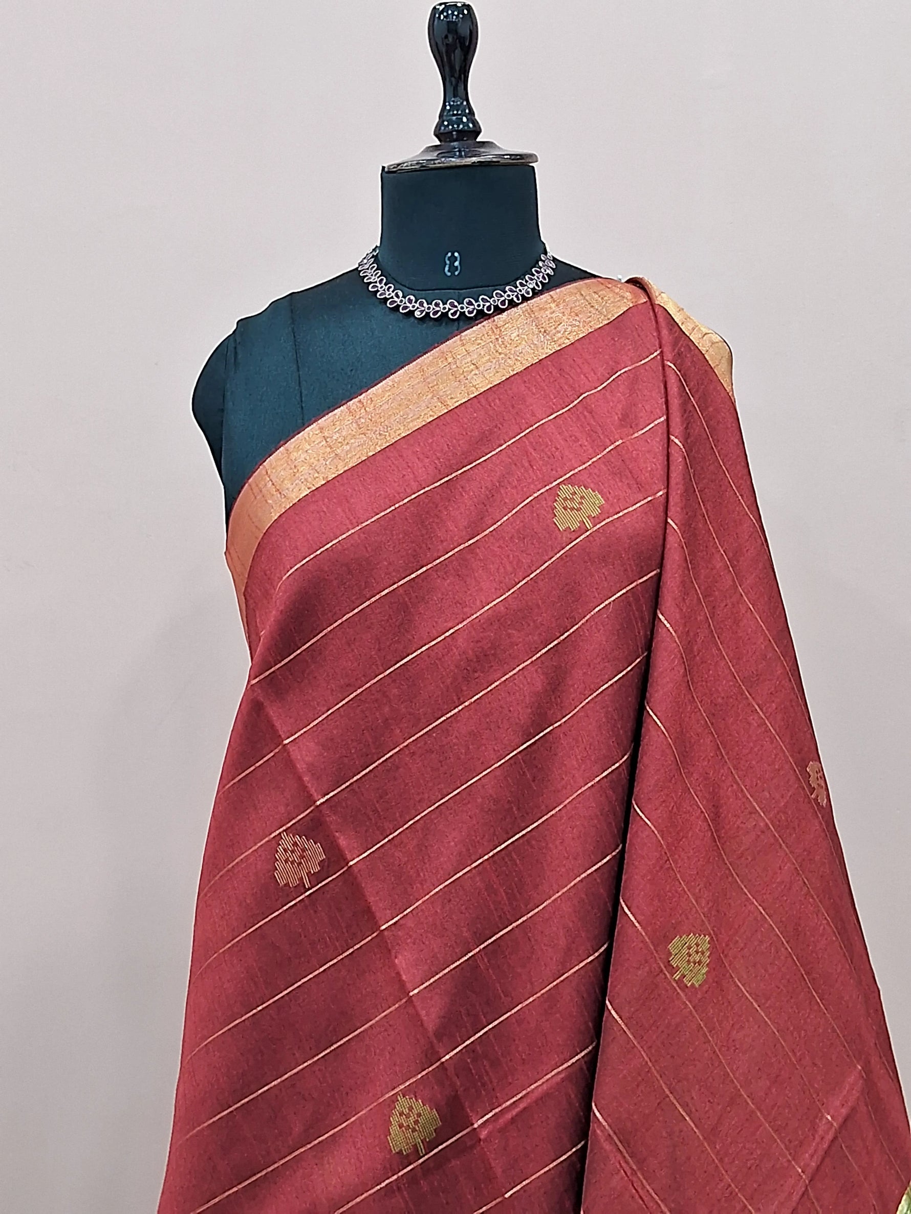 Wine red Khadi semi pattu saree 1