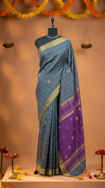 Elephant grey Khadi semi pattu saree 