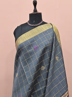 Elephant grey Khadi semi pattu saree 1
