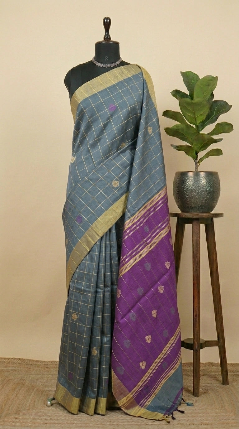 Elephant grey Khadi semi pattu saree