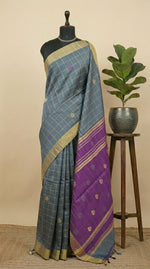 Elephant grey Khadi semi pattu saree