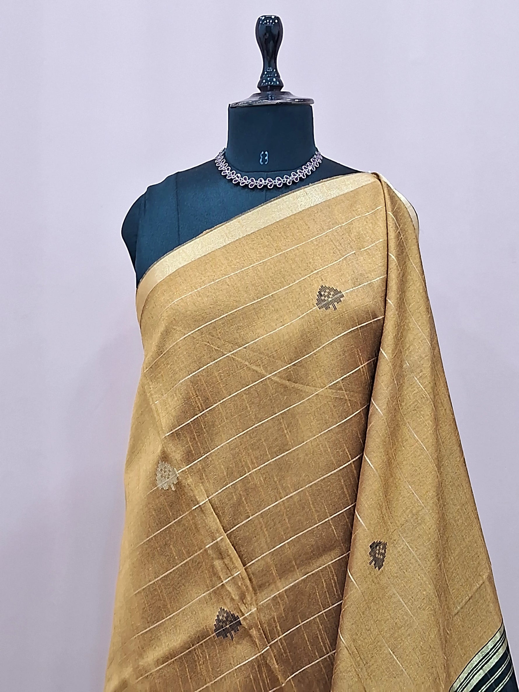 Mustard yellow Pure Khadi semi pattu saree 1