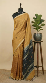 Mustard yellow Pure Khadi semi pattu saree 