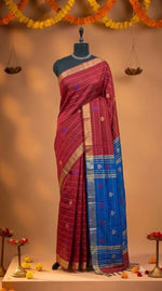 Rust red Khadi semi pattu saree