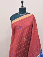 Rust red Khadi semi pattu saree 1