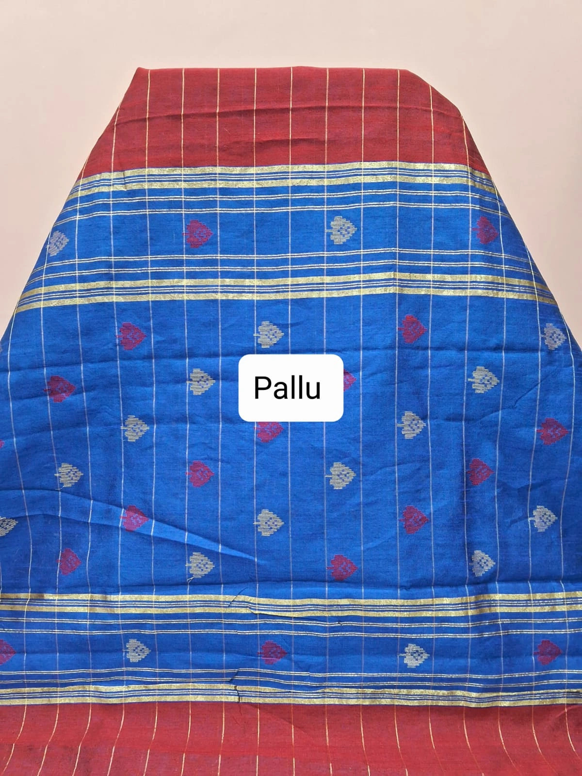 Rust red Khadi semi pattu saree Pallu