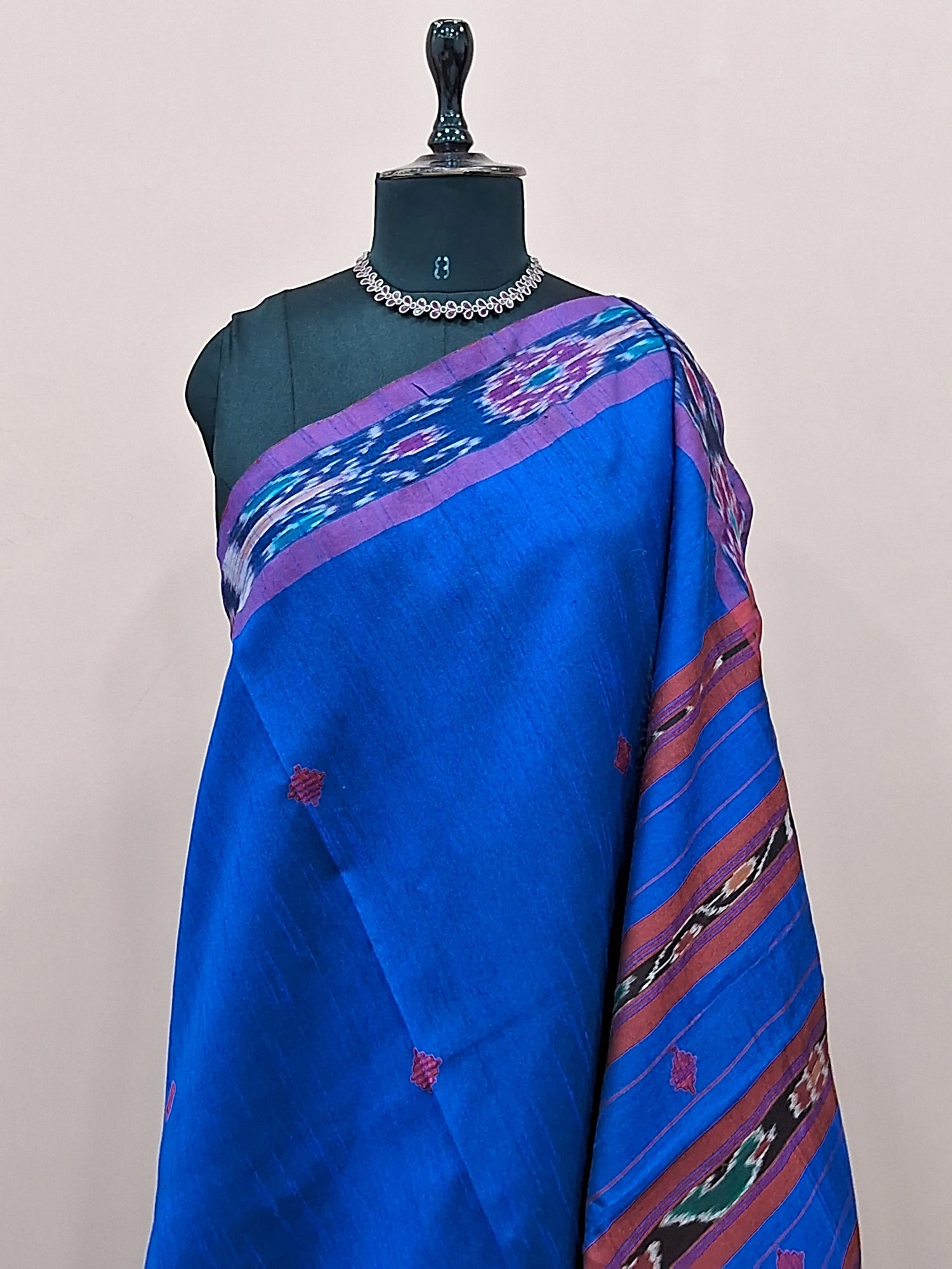Royal blue Khadi semi pattu saree 1