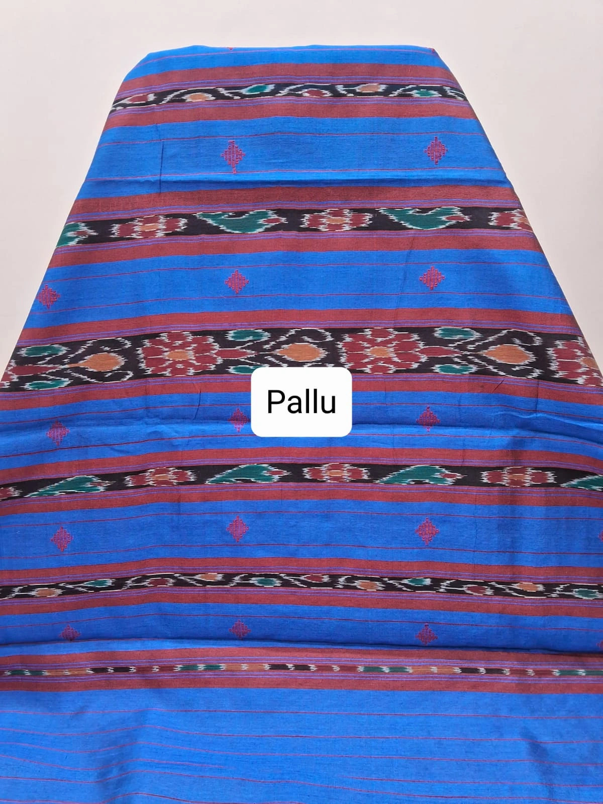 Royal blue Khadi semi pattu saree Pallu