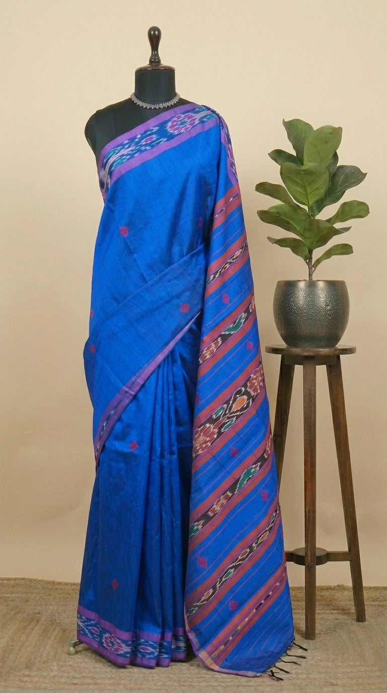 Royal blue Khadi semi pattu saree