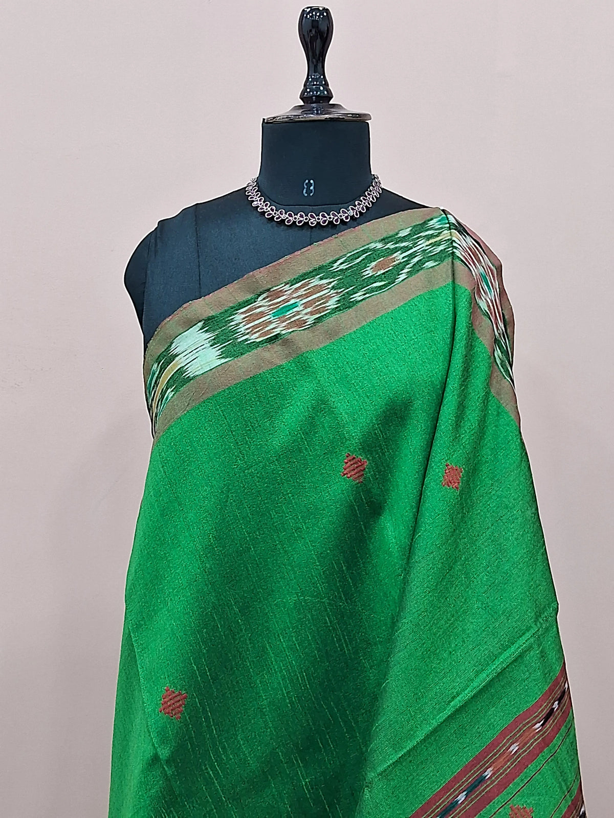 Green Khadi semi pattu saree 1