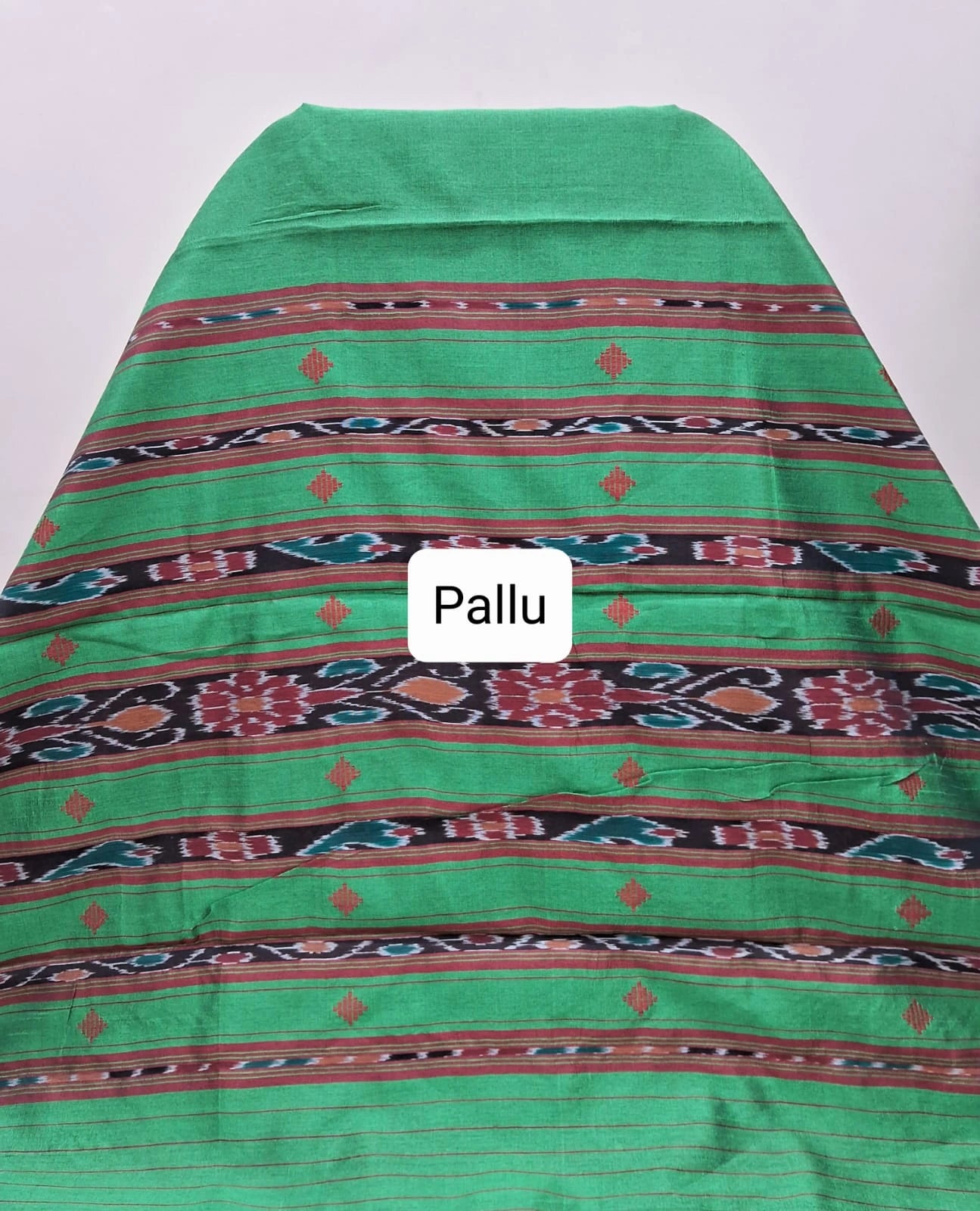 Green Khadi semi pattu saree Pallu