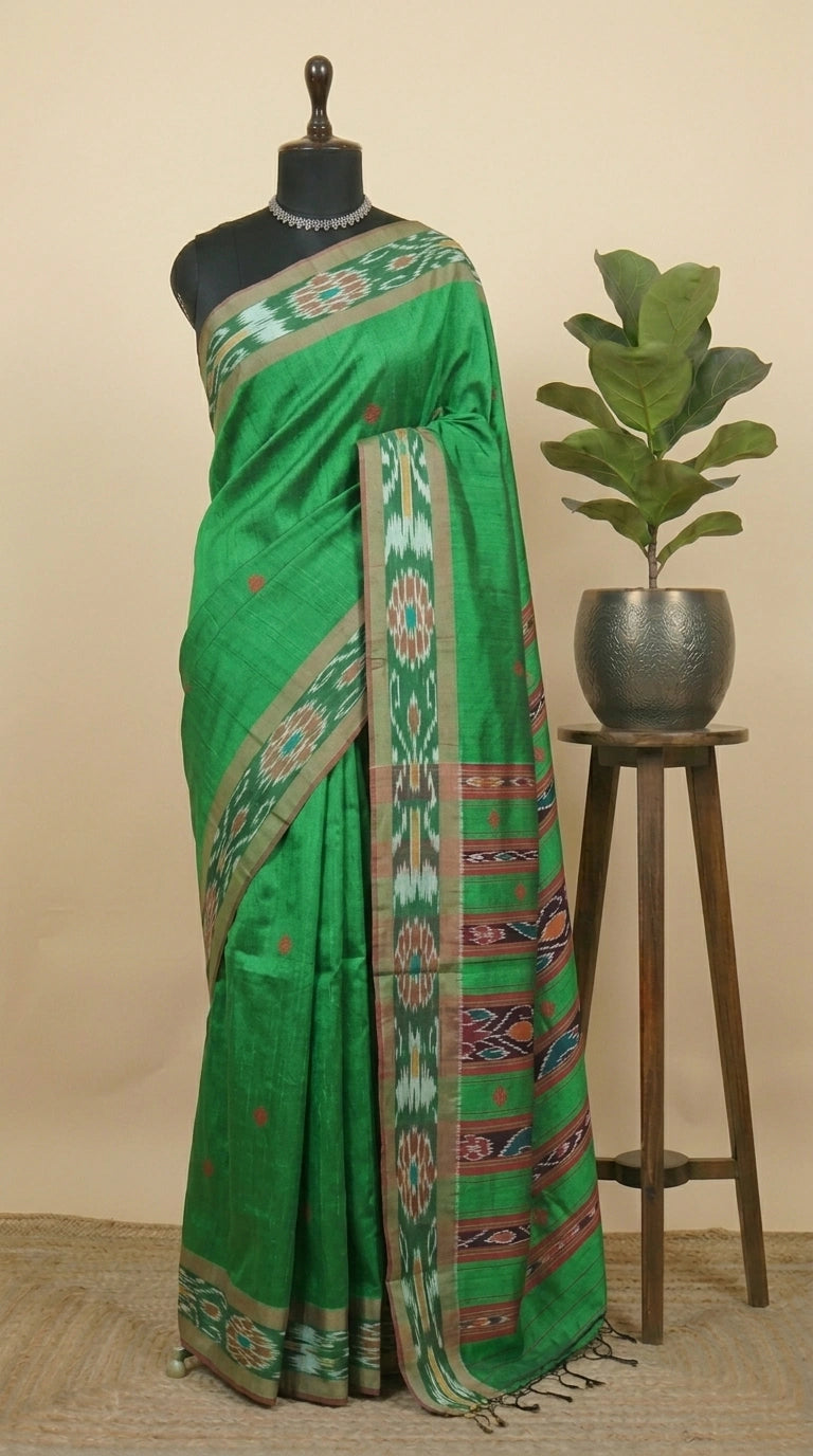 Green Khadi semi pattu saree