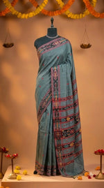 Elephant grey Pure Khadi semi pattu saree