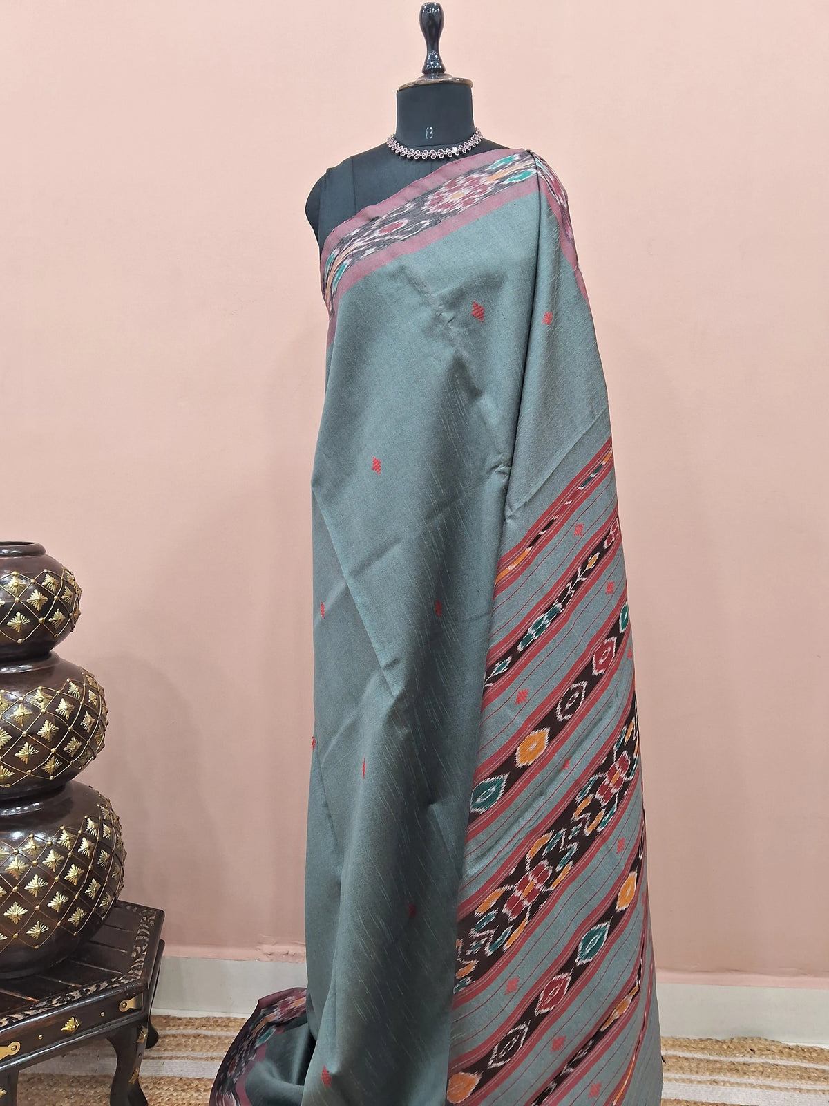 Elephant grey Pure Khadi semi pattu saree