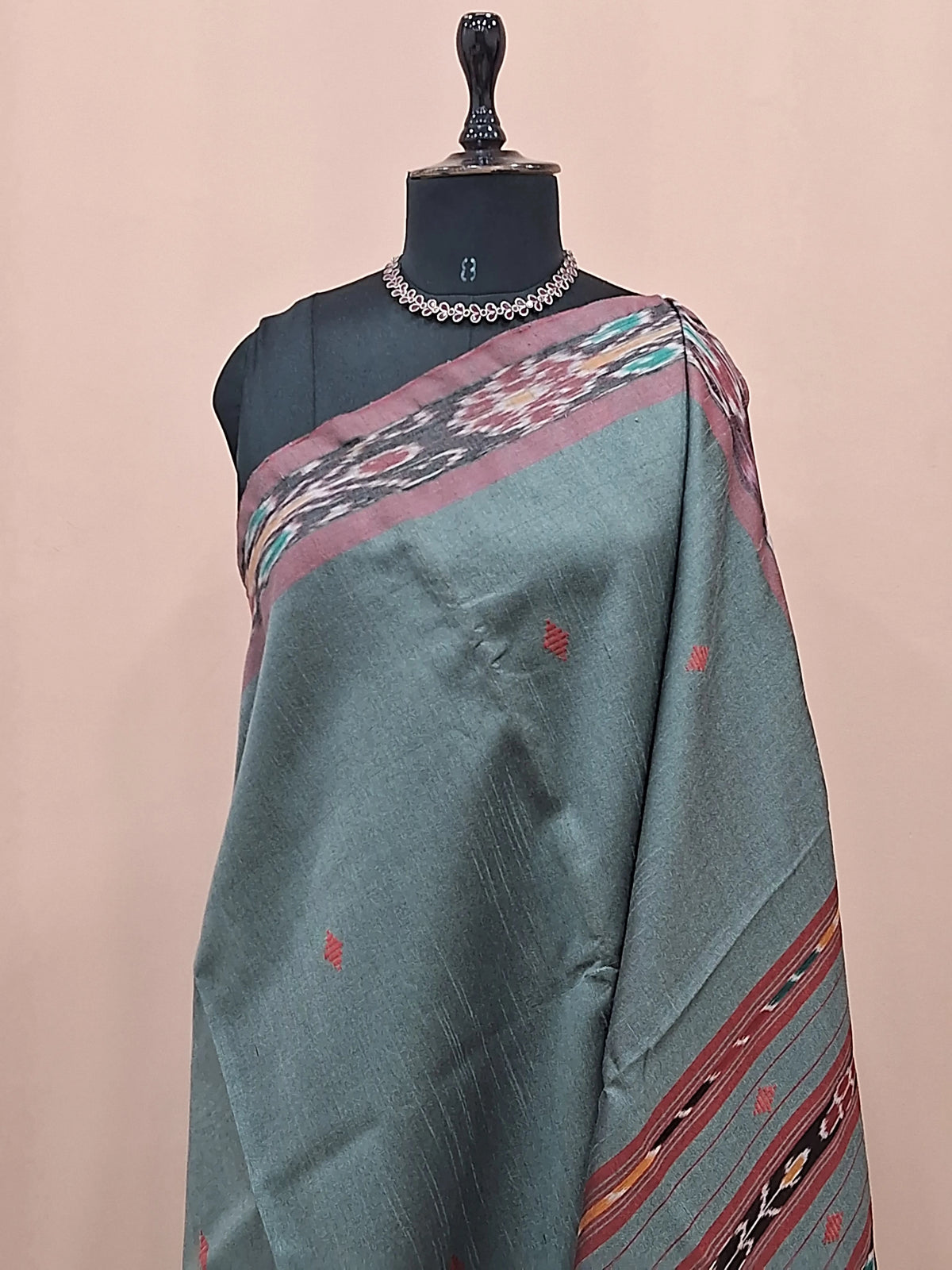 Elephant grey Pure Khadi semi pattu saree 1