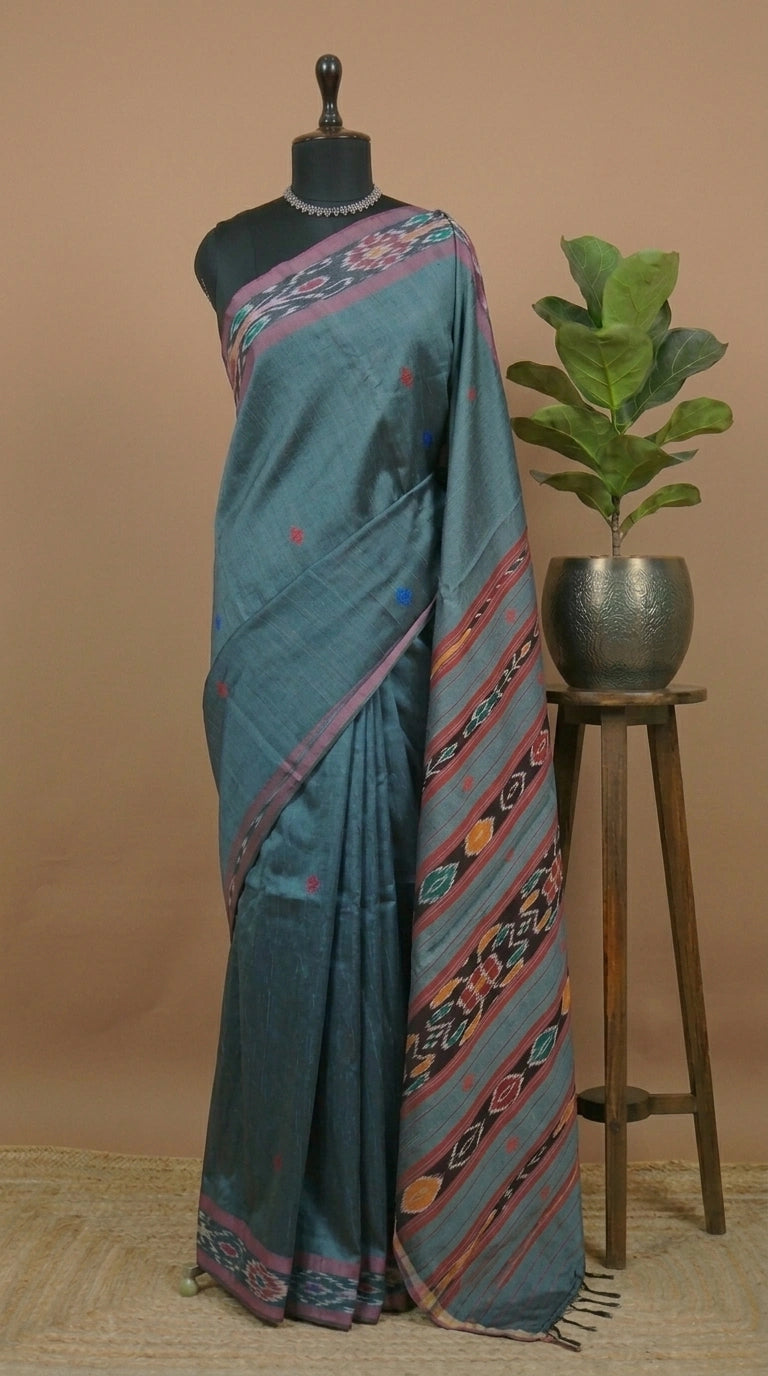 Elephant grey Pure Khadi semi pattu saree