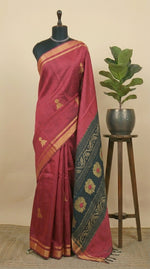 Brick red Khadi semi pattu saree