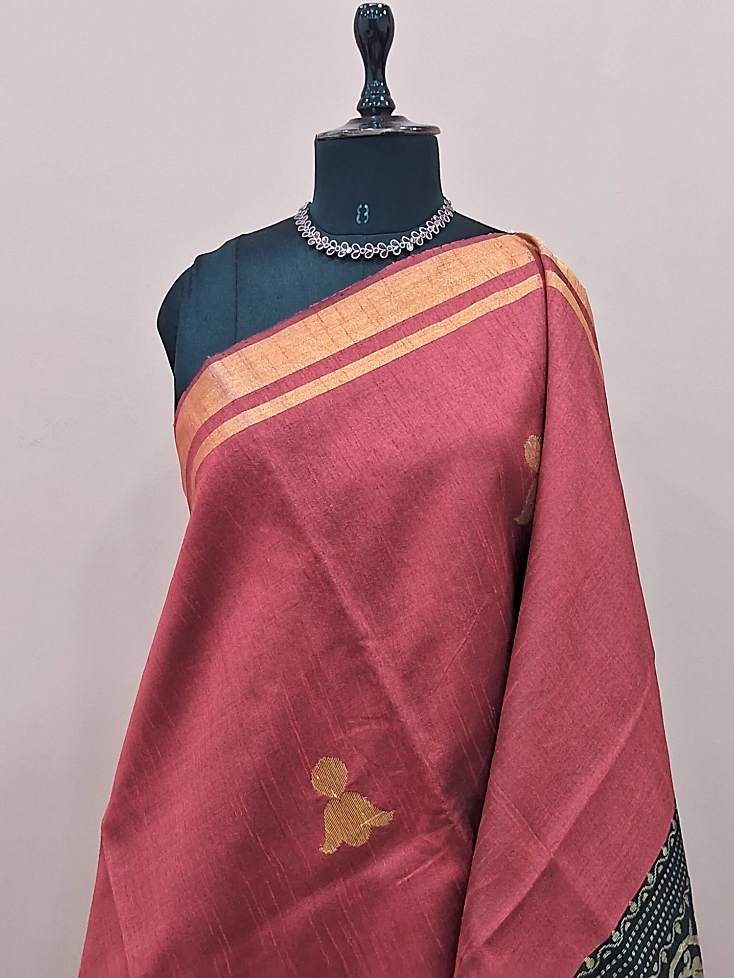 Brick red Khadi semi pattu saree 1 