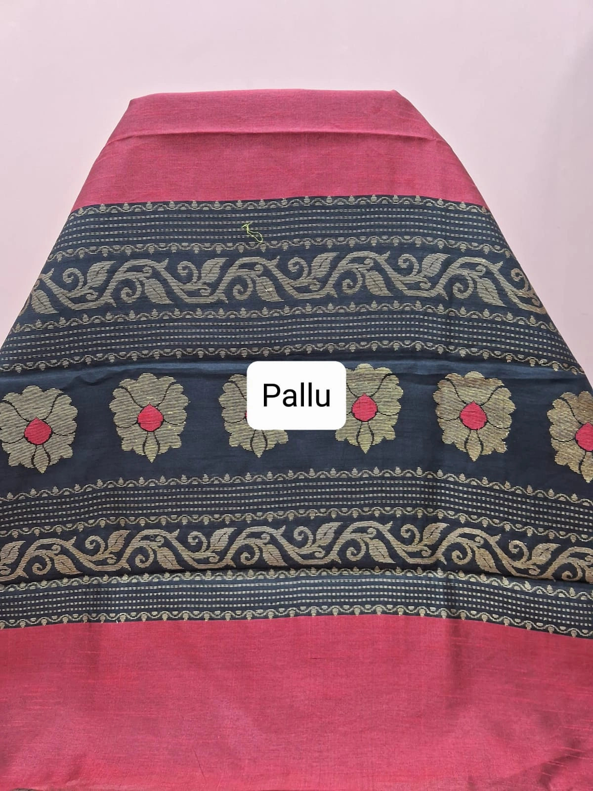 Brick red Khadi semi pattu saree Pallu