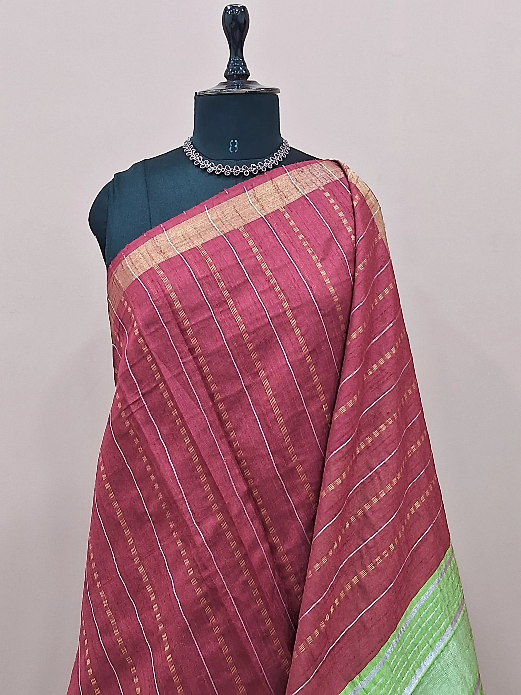 Deep maroon Khadi semi pattu saree 1