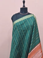 Bottle green Khadi semi pattu saree 1