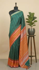 Bottle green Khadi semi pattu saree 