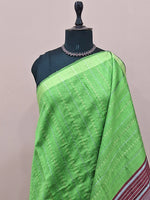 Bright green Khadi semi pattu saree 1