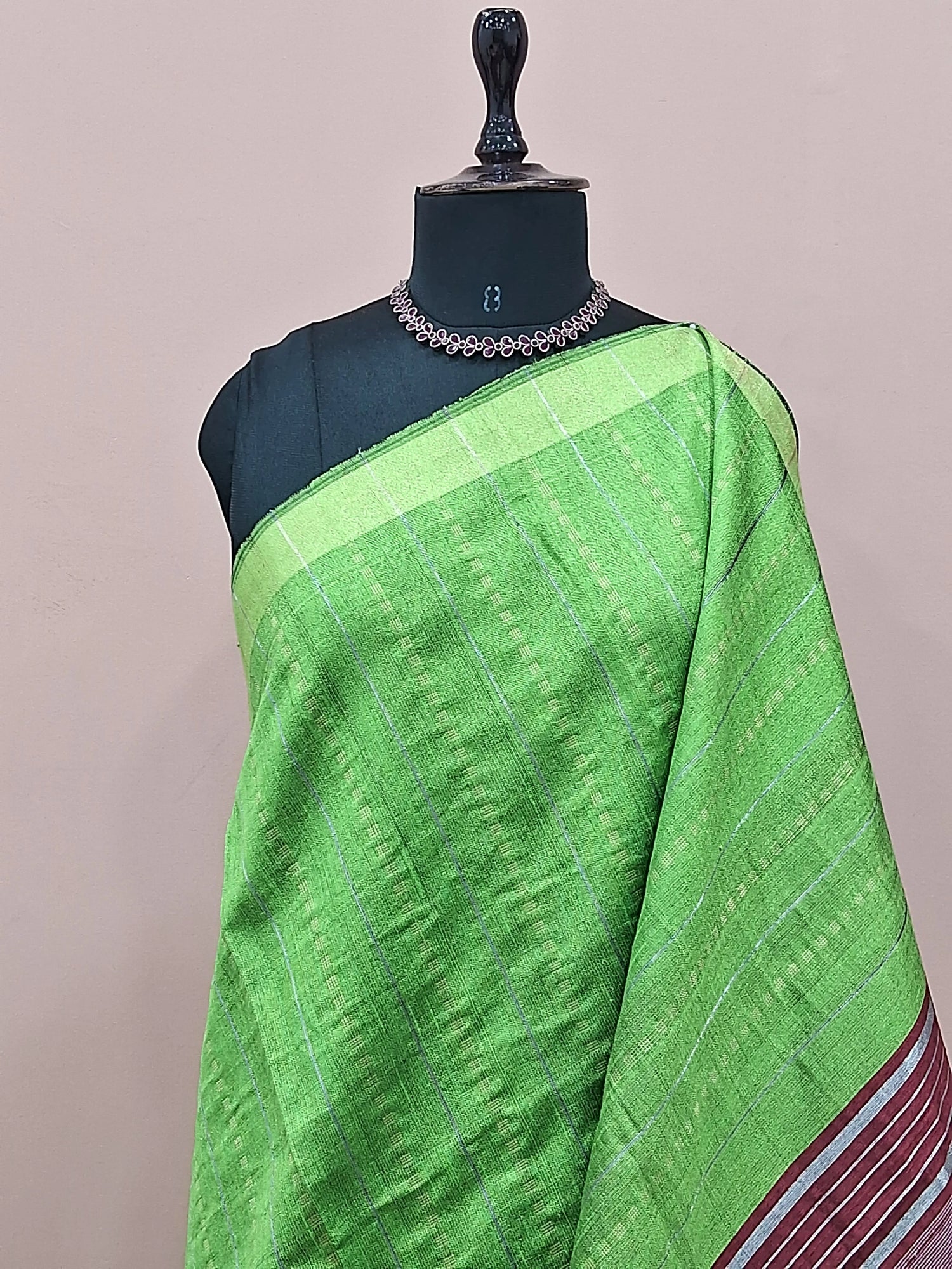 Bright green Khadi semi pattu saree 1