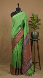 Bright green Khadi semi pattu saree