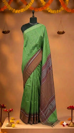 Bright green Khadi semi pattu saree