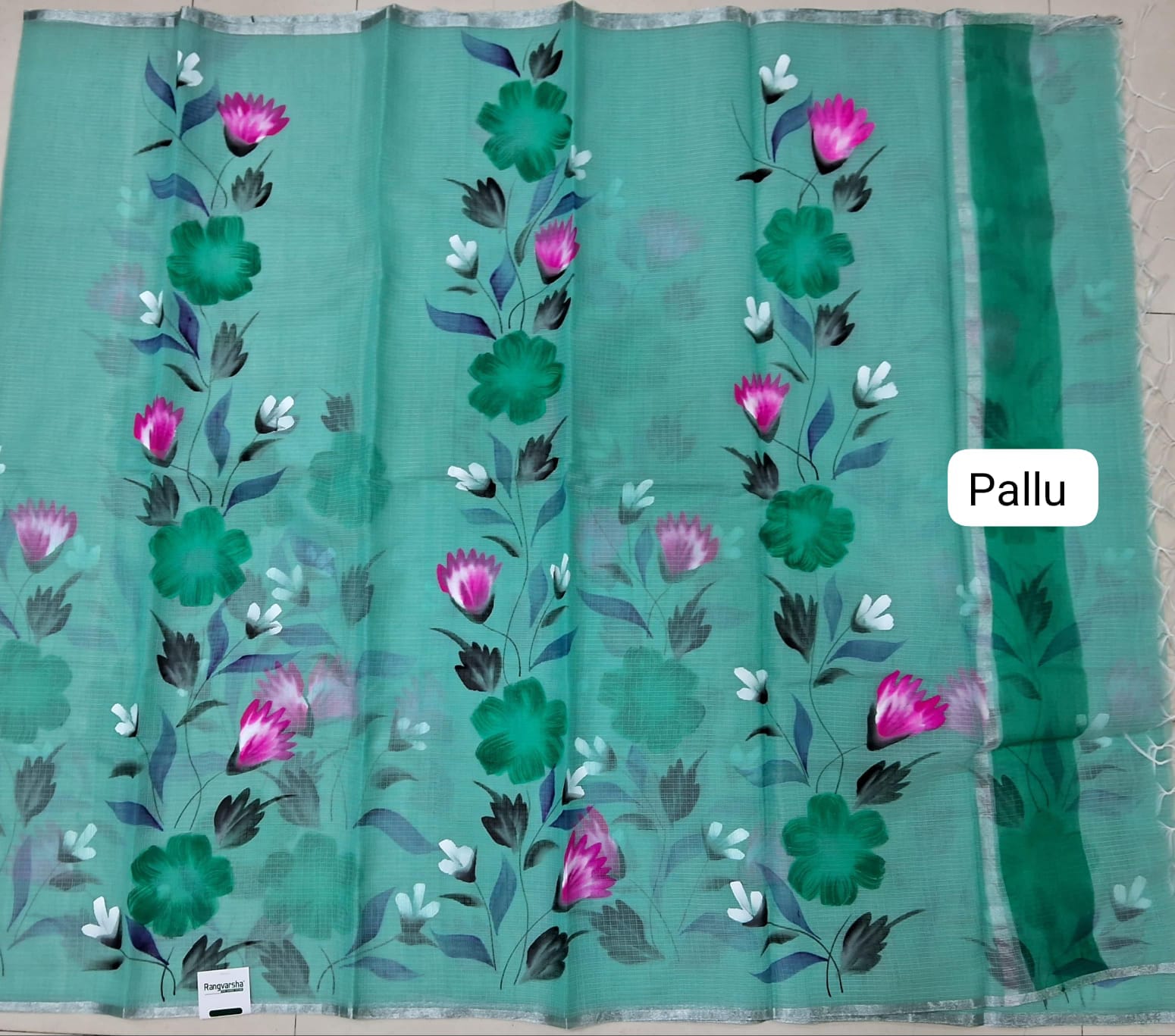 Marine Blue Kota Saree Pallu