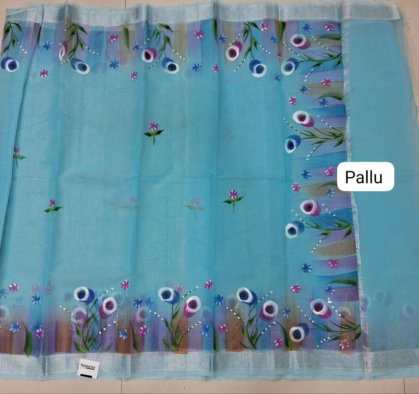 Sky Blue Silk Kota Saree Pallu