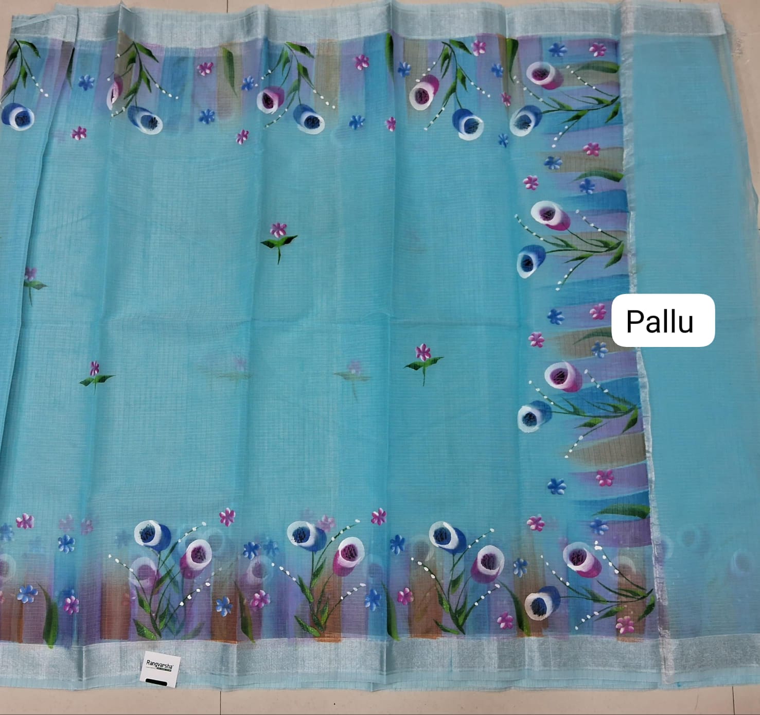 Sky Blue Silk Kota Saree Pallu